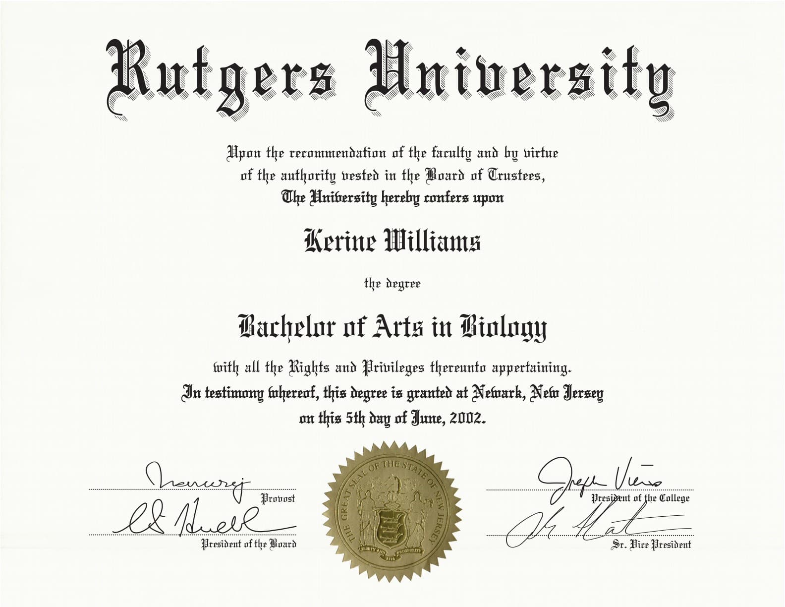 Kerine graduated from Rutgers University 