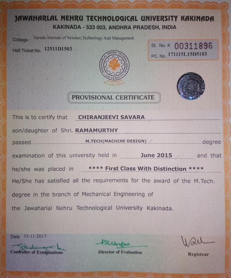 CHIRANJEEVI graduated from JNTU KAKINADA