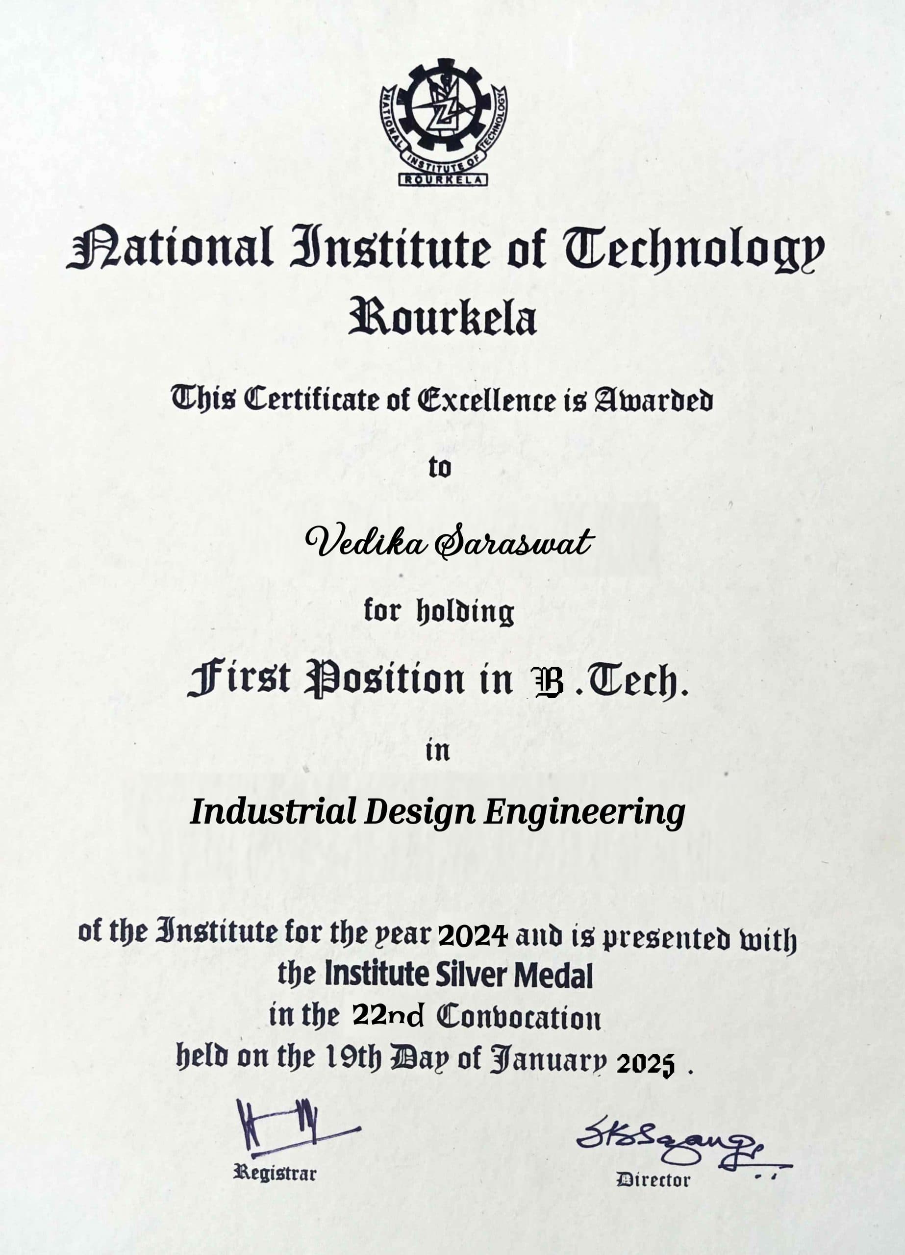 vedika graduated from national institute of technology rourkela, odisha