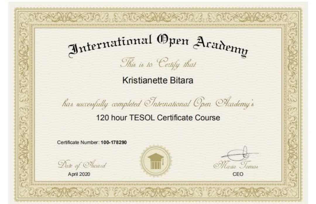 Kristianette graduated from Open Academy