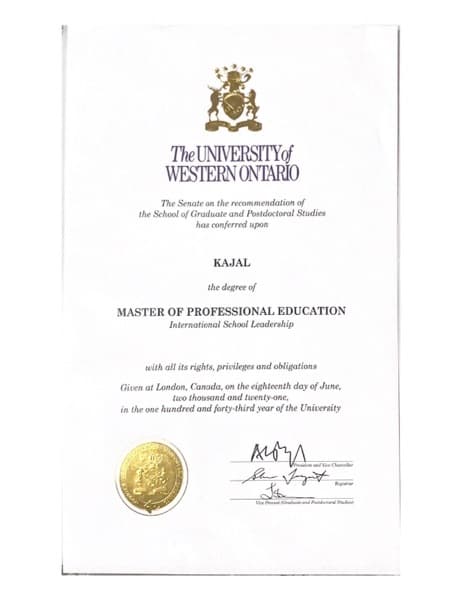 Kajal graduated from University of Western, Ontario