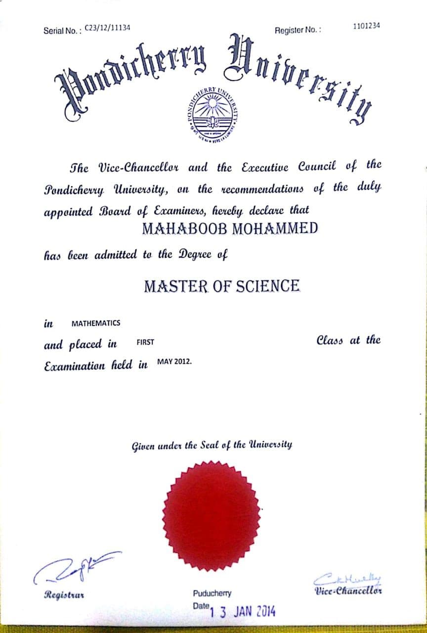 Mahaboob  graduated from Maulana Azad national university 