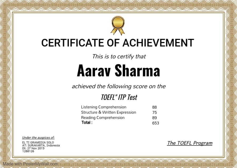 Verified degree or teaching certification of Aarav 