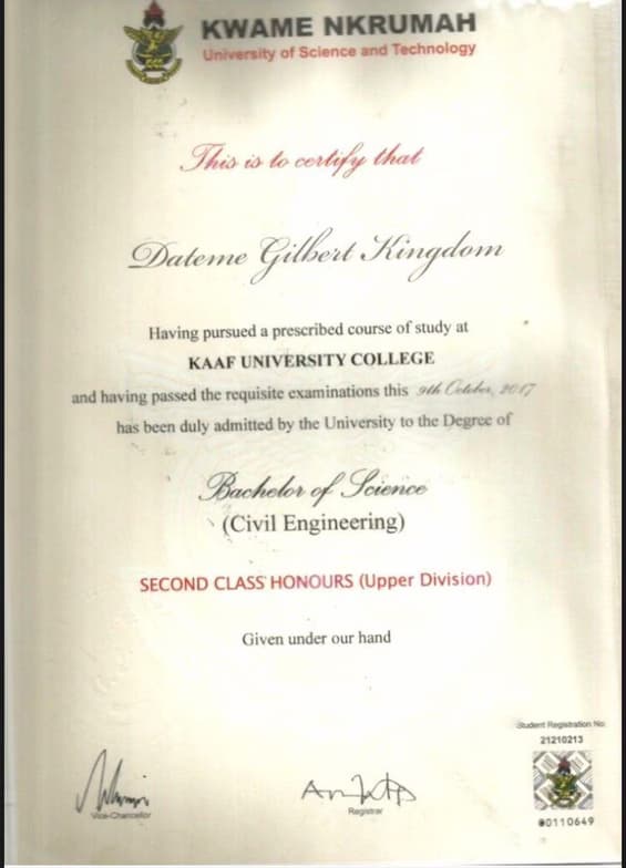 Verified degree or teaching certification of GILBERT 
