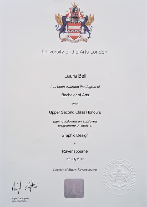 Verified degree or teaching certification of Laura