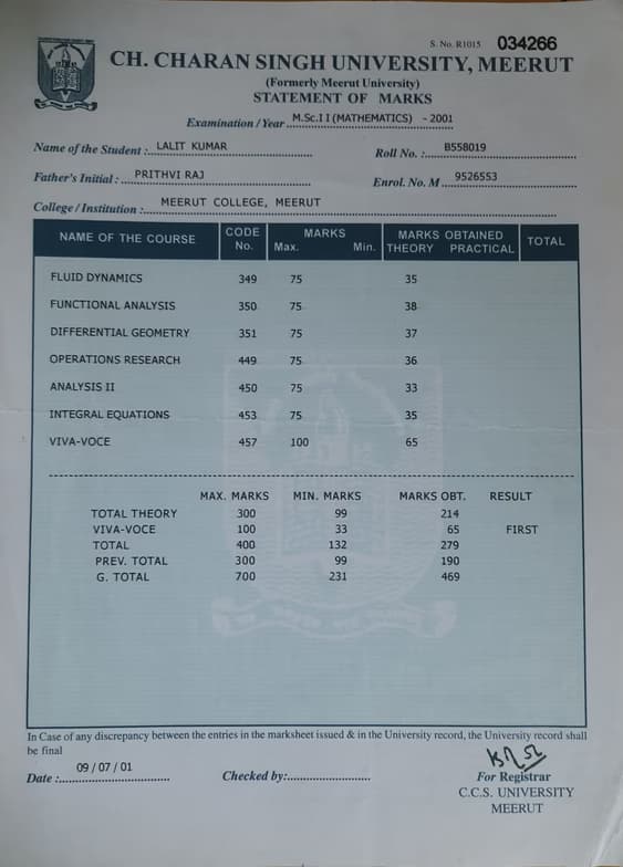 Verified degree or teaching certification of Lalit  