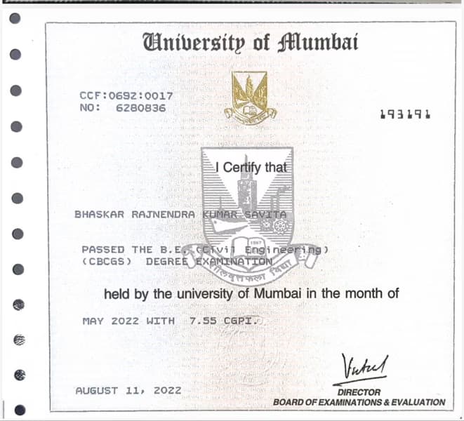 Verified degree or teaching certification of Rajan