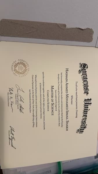 Verified degree or teaching certification of Hasnain 