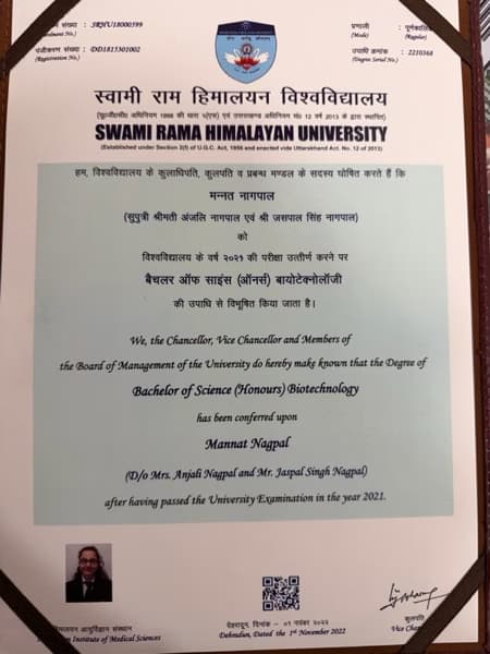 Verified degree or teaching certification of Mannat