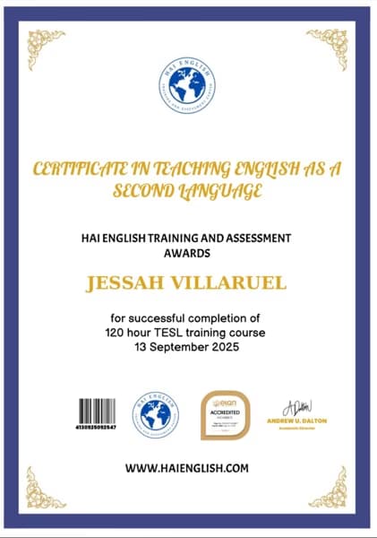 Verified degree or teaching certification of Jessah 