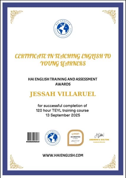 Verified degree or teaching certification of Jessah 