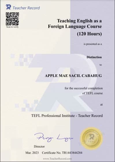 Verified degree or teaching certification of Apple  