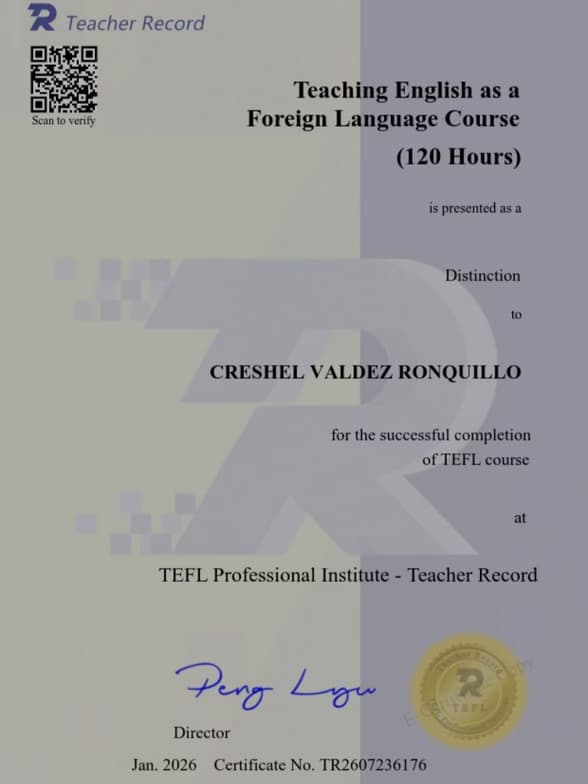 Verified degree or teaching certification of Creshel  