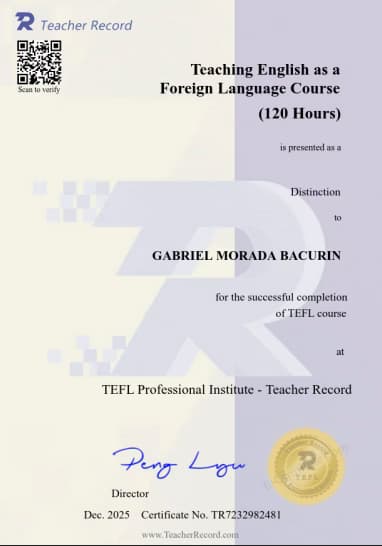 Verified degree or teaching certification of Gabriel 