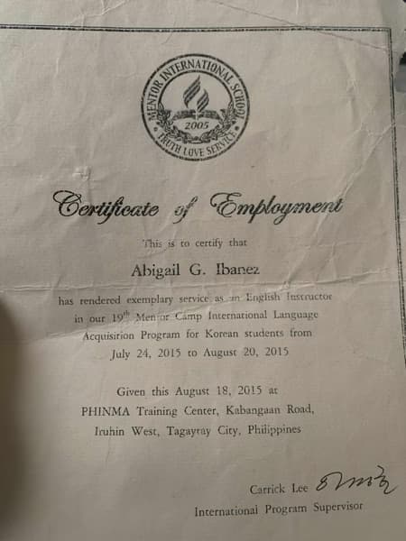 Verified degree or teaching certification of Abigail 