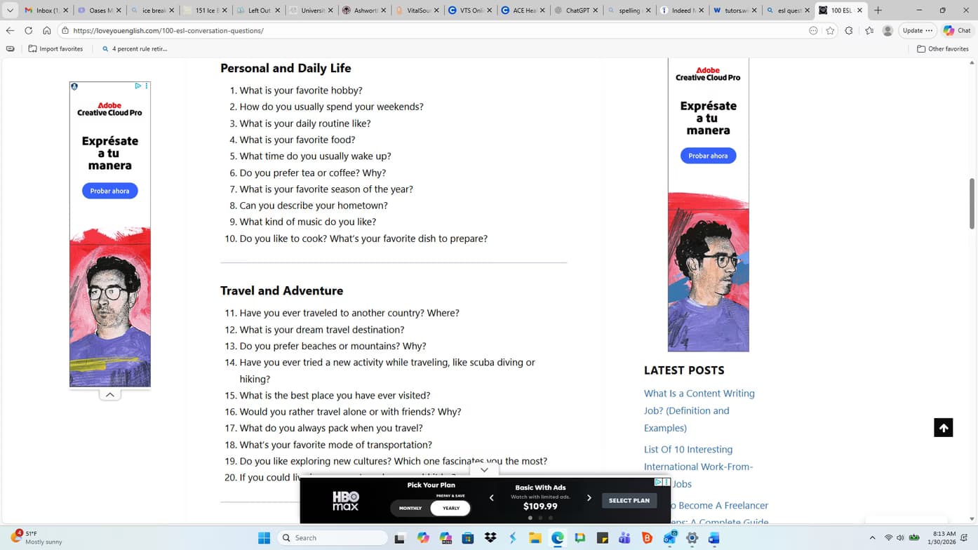 ESL learning materials by Sheena