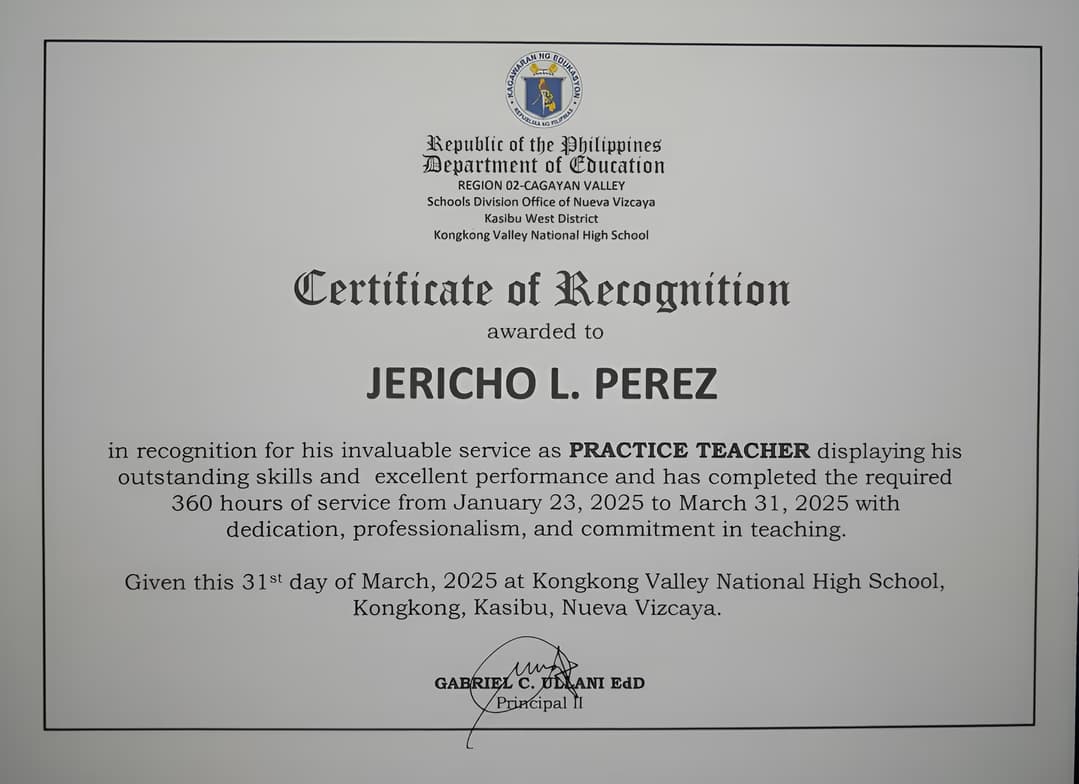 Verified degree or teaching certification of JERICHO 