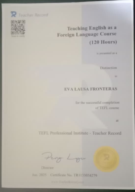 Verified degree or teaching certification of Eva 