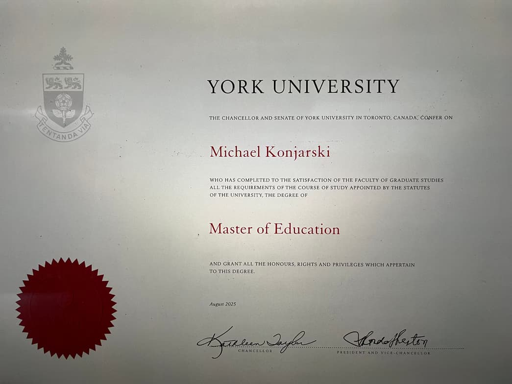 Verified degree or teaching certification of Michael 