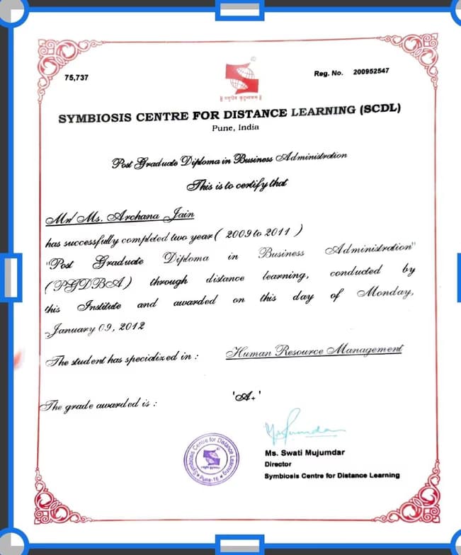 Verified degree or teaching certification of ARCHANA 