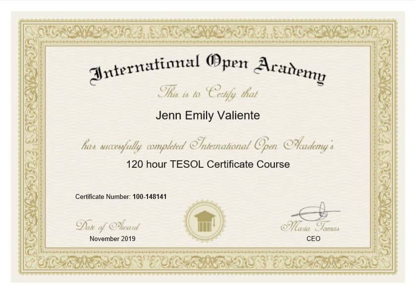 Verified degree or teaching certification of Emily 