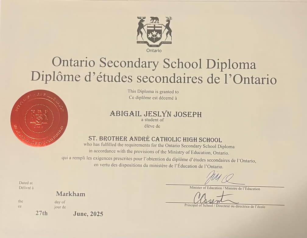 Verified degree or teaching certification of Abigail 