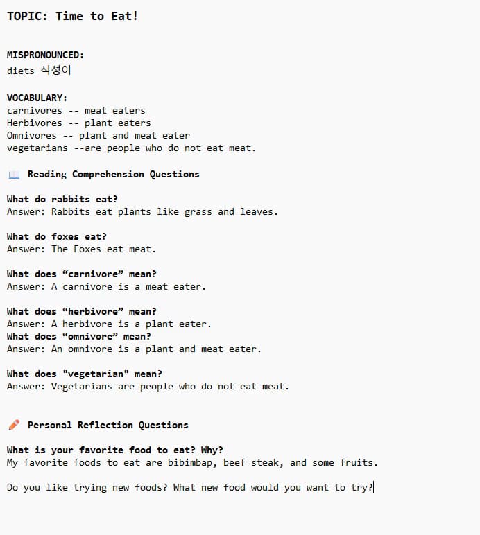 ESL learning materials by Aiza