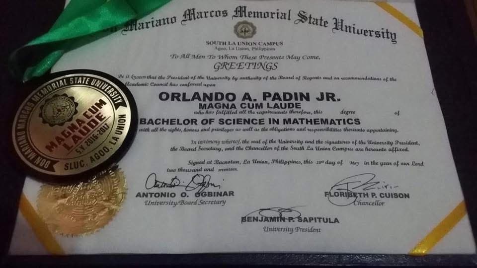 Graduation ceremony photo of Orlando Jr. 