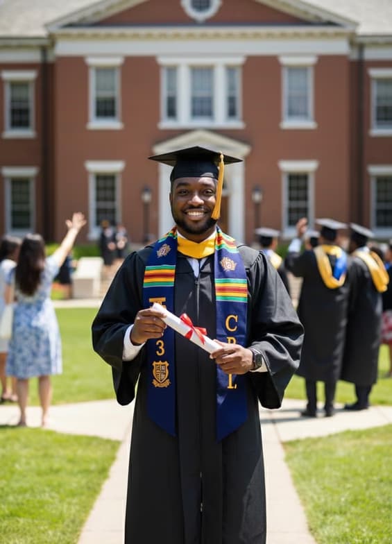 Graduation ceremony photo of Joel 