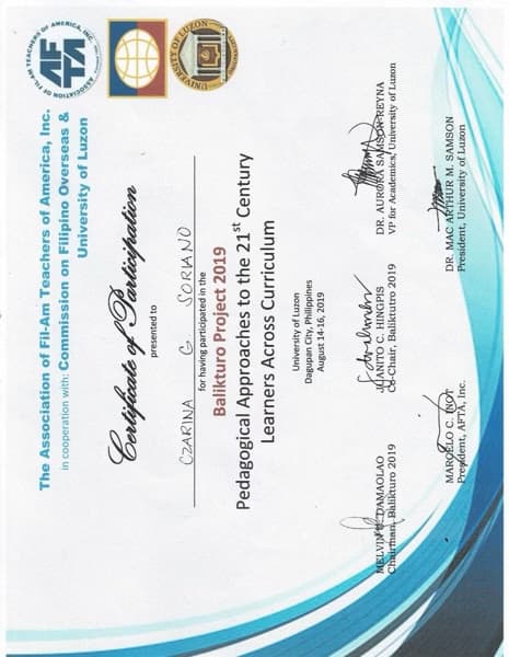 Verified degree or teaching certification of Czarina 
