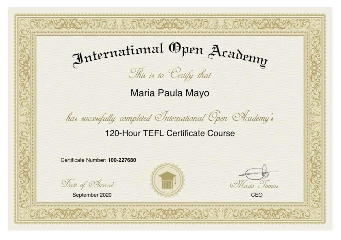 Verified degree or teaching certification of Maria Paula 