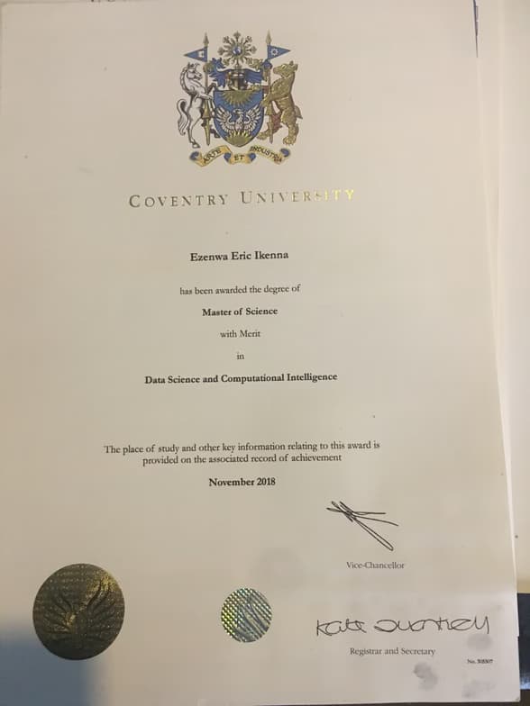 Verified degree or teaching certification of Eric