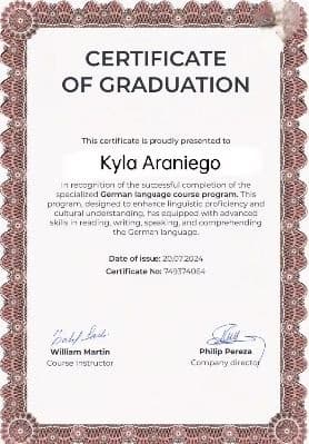 Verified degree or teaching certification of Jane  