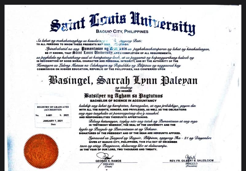 Verified degree or teaching certification of Sarrah Lynn 