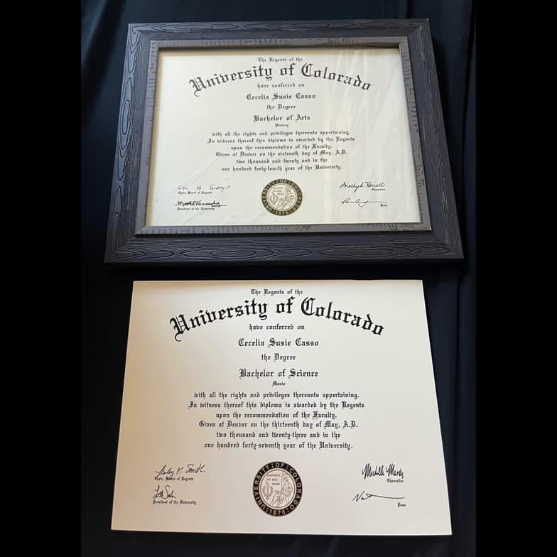 Verified degree or teaching certification of Cecelia