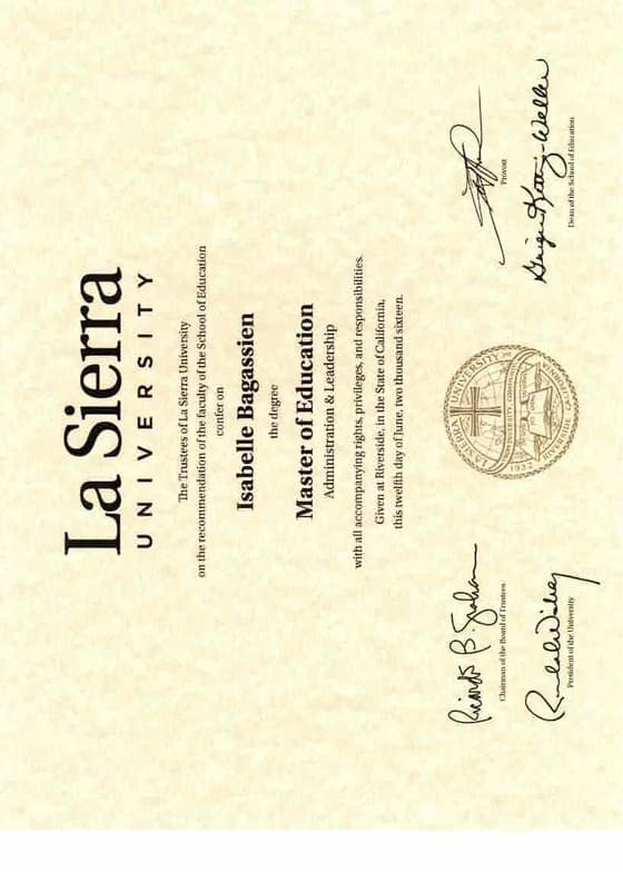Verified degree or teaching certification of Isabelle 