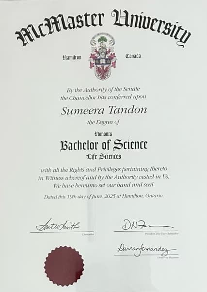 Verified degree or teaching certification of Sumeera 