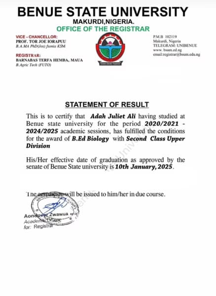 Verified degree or teaching certification of Juliet