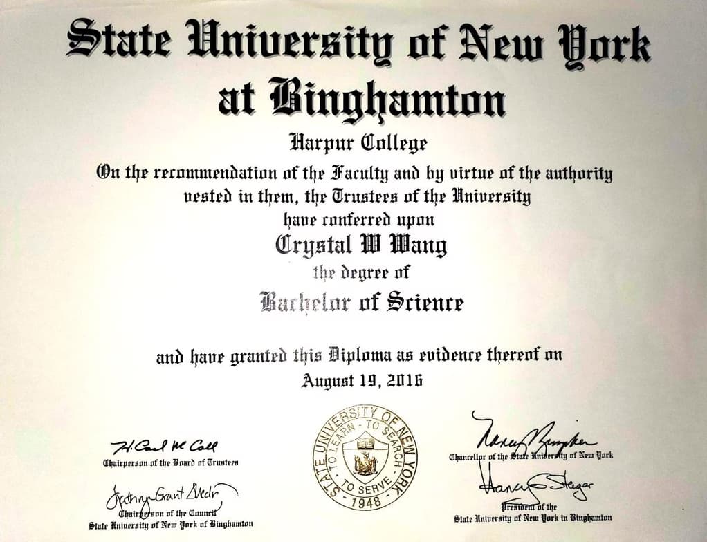 Verified degree or teaching certification of Crystal  