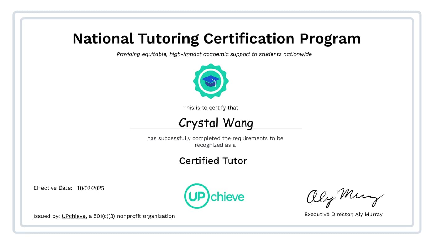 Verified degree or teaching certification of Crystal  