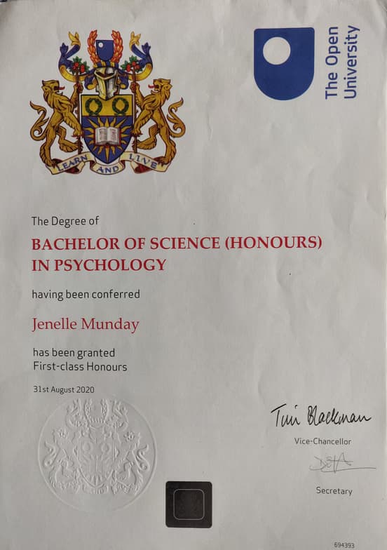 Verified degree or teaching certification of Jenelle 