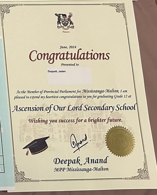 Verified degree or teaching certification of Jaden 