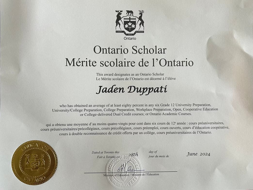 Verified degree or teaching certification of Jaden 