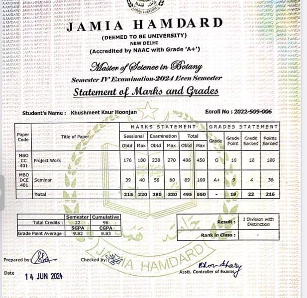 Verified degree or teaching certification of Khushmeet 