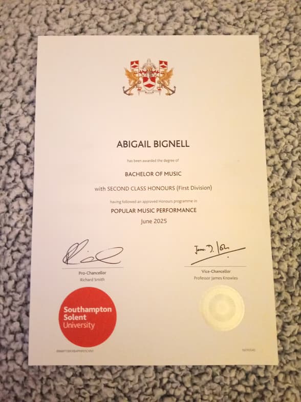 Verified degree or teaching certification of Abigail 