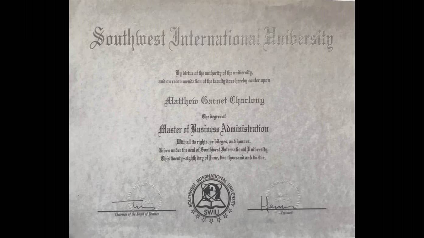 Verified degree or teaching certification of Matthew G  