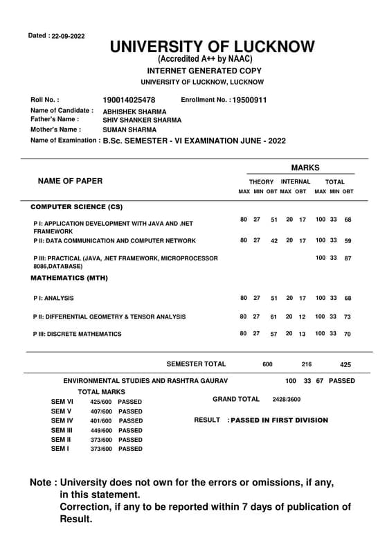 Verified degree or teaching certification of Abhishek 