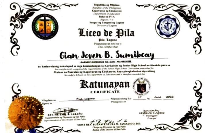 Verified degree or teaching certification of Gian 