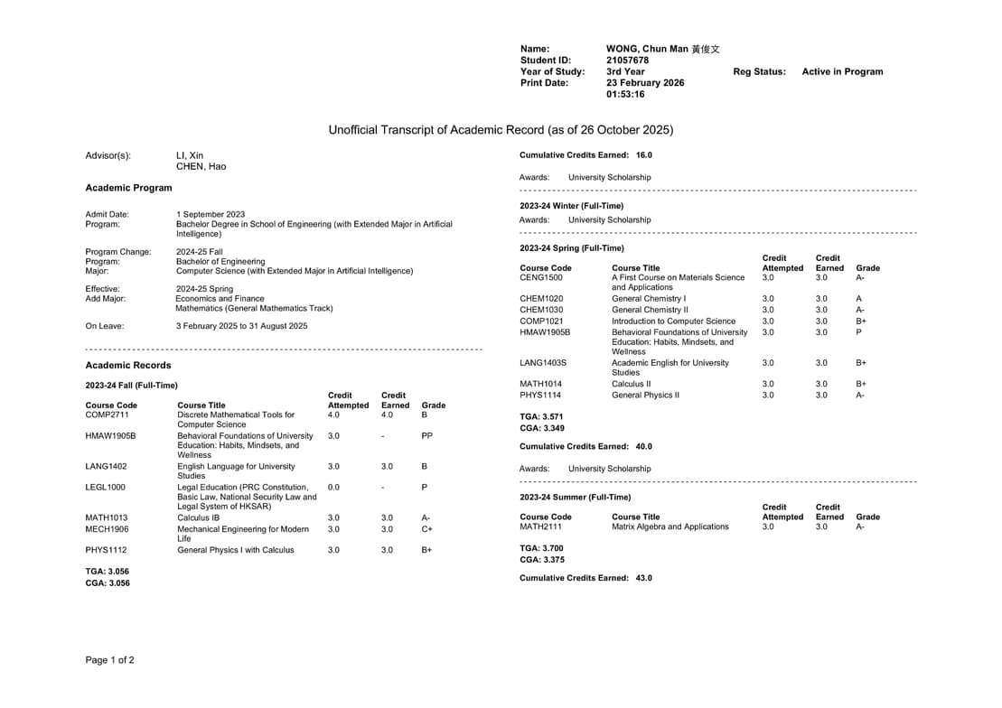 Verified degree or teaching certification of Chun Man