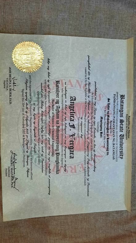Verified degree or teaching certification of Angelica
